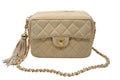 Chanel Chain Shoulder Bag CC Logo Suede Beige Fringe Gold