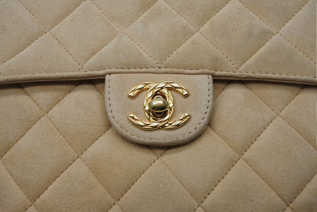 Chanel Chain Shoulder Bag CC Logo Suede Beige Fringe Gold — view 8