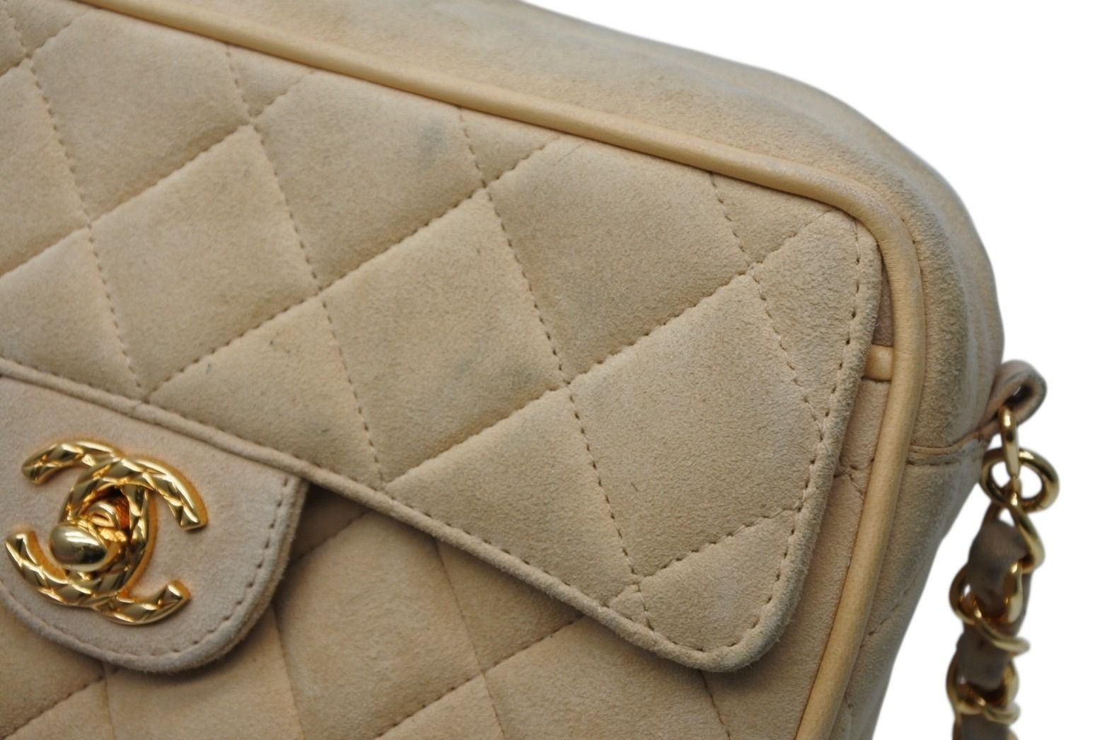 Chanel Chain Shoulder Bag CC Logo Suede Beige Fringe Gold — view 6