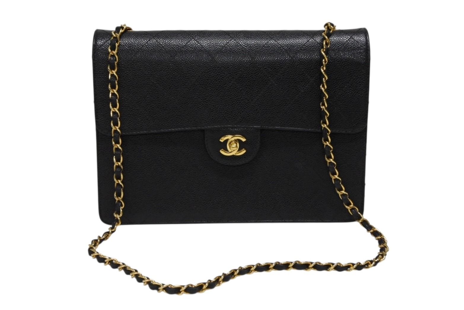 Chanel Maxi Quilted 30 S Flap S Chain Shoulder Bag Caviar Leather CC Logo Gold