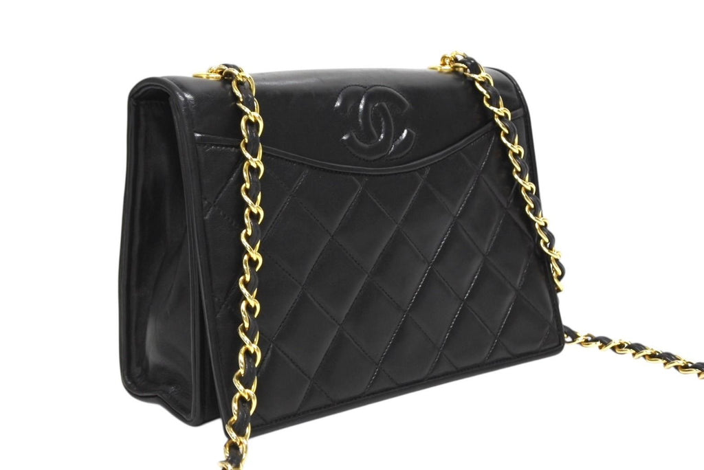 Chanel S Flap S Chain Shoulder Bag CC Logo Lambskin Black Gold — view 3