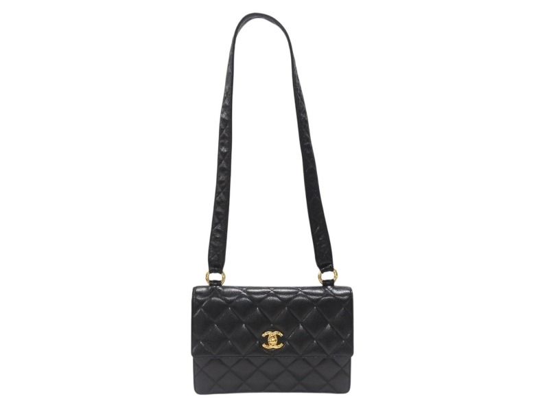 Chanel Bag Caviar Leather CC Logo Black Vintage Gold — view 5
