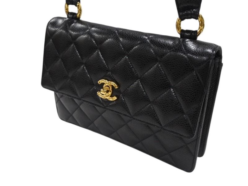 Chanel Bag Caviar Leather CC Logo Black Vintage Gold — view 4