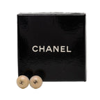 Chanel CC Logo Vintage Round Stud Earrings 99 White Plastic Metal — view 4