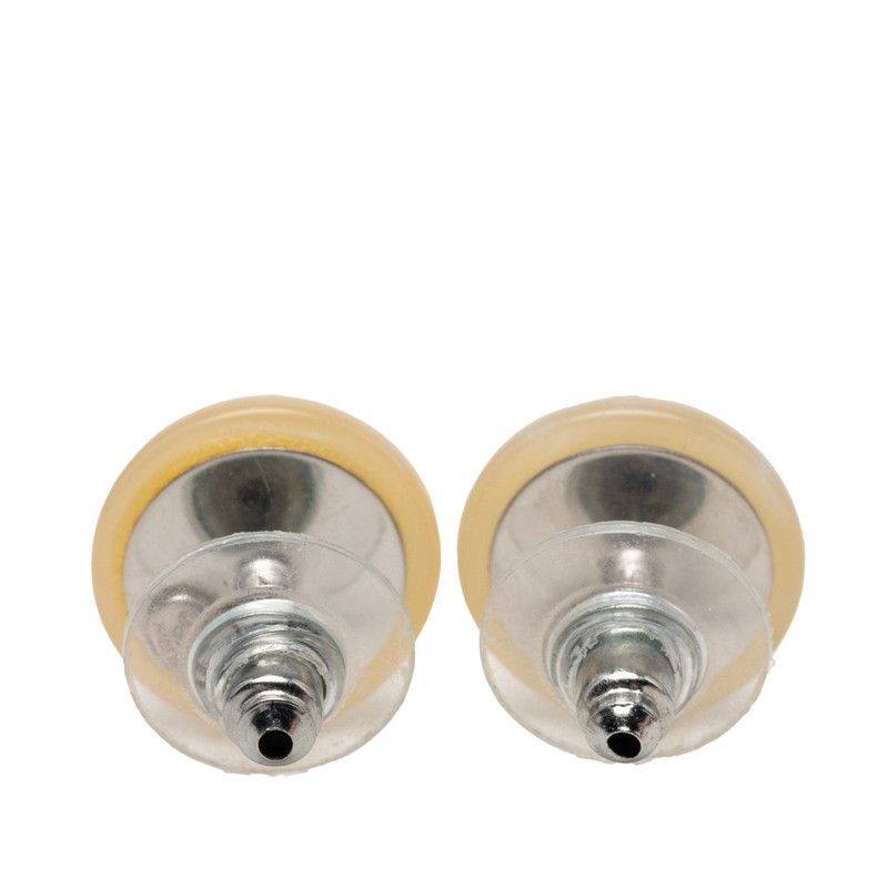 Chanel CC Logo Vintage Round Stud Earrings 99 White Plastic Metal — view 2