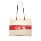 Celine Horizontal Cabas Tote Shoulder Bag Ivory Red Leather Textile