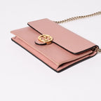 Gucci Interlocking G Chain Wallet Pebbled Leather Shoulder Bag Clutch Pink Gold — view 5