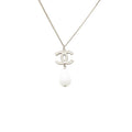 Chanel CC Logo Pendant Silver White Metal