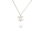 Chanel CC Logo Pendant Silver White Metal