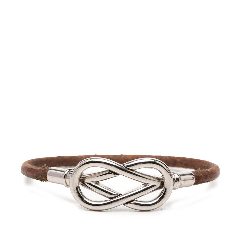 Hermes Atame Bracelet Brown Silver Metal Leather