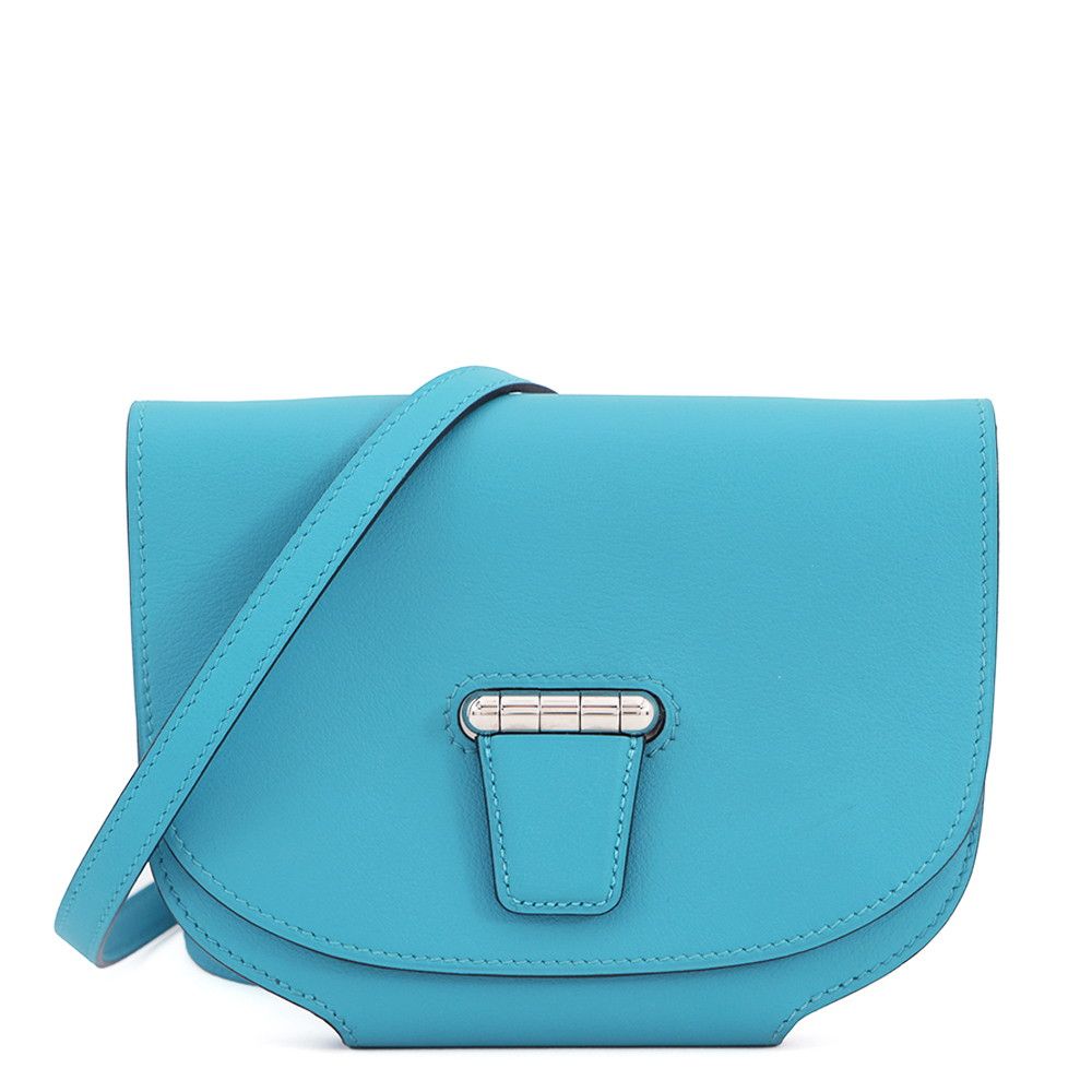 Hermes Shoulder Wallet Mini Convoyeur Turquoise Silver Swift