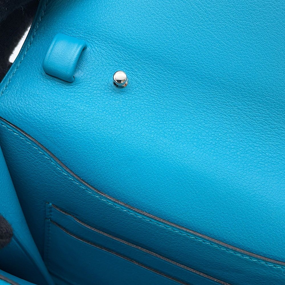 Hermes Shoulder Wallet Mini Convoyeur Turquoise Silver Swift — view 7