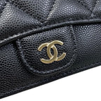 Chanel Card Case Coin Classic Zip Fragment Quilted Caviar Leather CC Logo Black — view 5