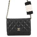 Chanel Chain Wallet Quilted Camellia Ribbon Lambskin Black