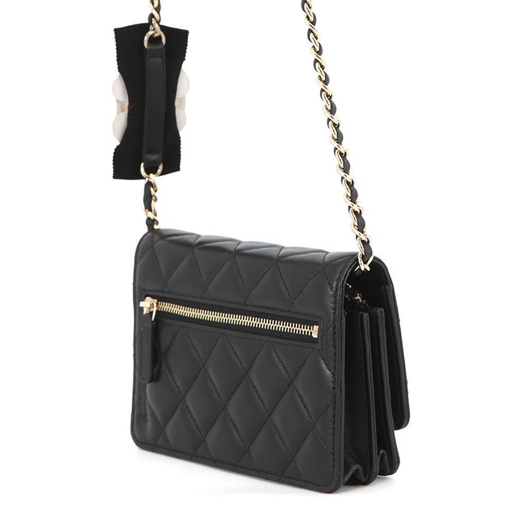 Chanel Chain Wallet Quilted Camellia Ribbon Lambskin Black — view 2
