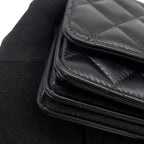 Chanel Chain Wallet Quilted Camellia Ribbon Lambskin Black — view 8