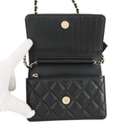 Chanel Chain Wallet Quilted Camellia Ribbon Lambskin Black — view 5