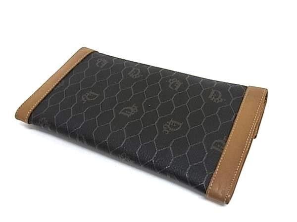 Dior Wallet Brown Leather Vintage Honeycomb Pattern Kiss Lock Bifold — view 2