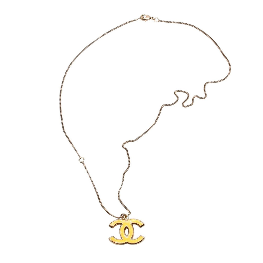 Chanel Necklace CC Logo Orange Double Face Gold