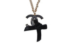 Chanel CC Logo Ribbon Necklace Metal Black Gold — view 2