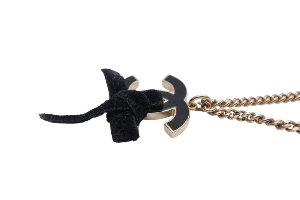 Chanel CC Logo Ribbon Necklace Metal Black Gold — view 3