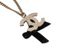 Chanel CC Logo Ribbon Necklace Metal Black Gold — view 7