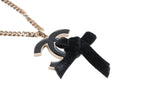Chanel CC Logo Ribbon Necklace Metal Black Gold — view 5