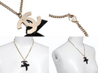 Chanel CC Logo Ribbon Necklace Metal Black Gold — view 8