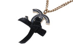 Chanel CC Logo Ribbon Necklace Metal Black Gold — view 4