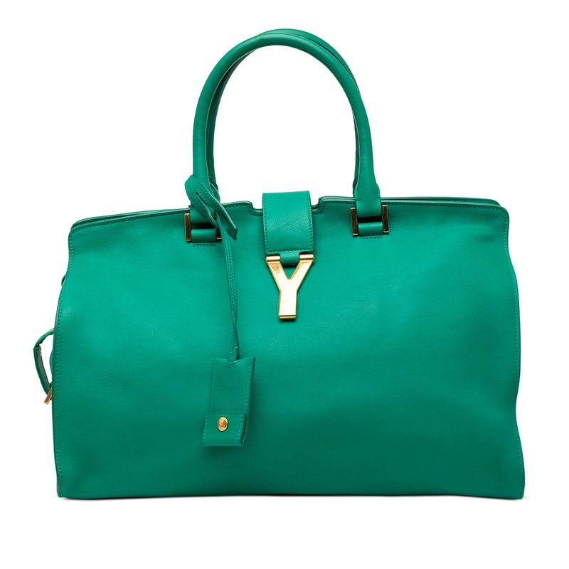 Saint Laurent Line Cabas Classic Tote Green Leather