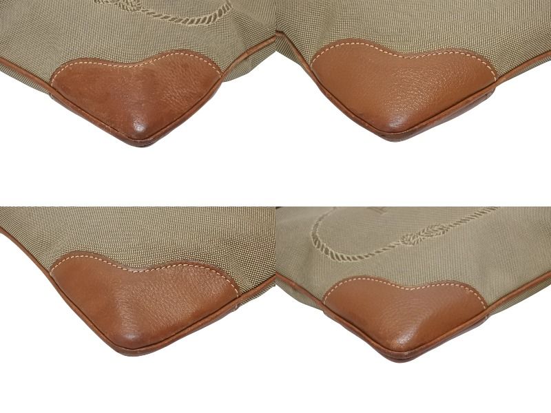 Prada Logo Jacquard Shoulder Bag Beige Brown Cotton Canvas Gold — view 6