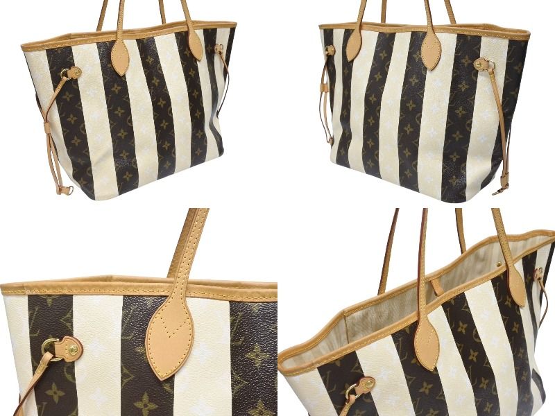 Louis Vuitton Tote Bag Rayures Neverfull MM Brown Monogram Canvas Leather — view 4