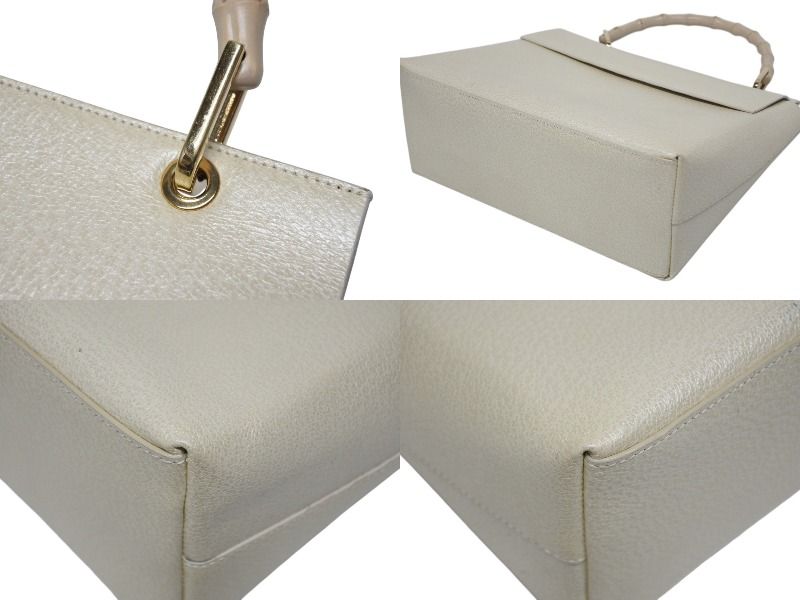 Gucci Bamboo Handbag Wood Handle Ivory Leather Suede Gold — view 7