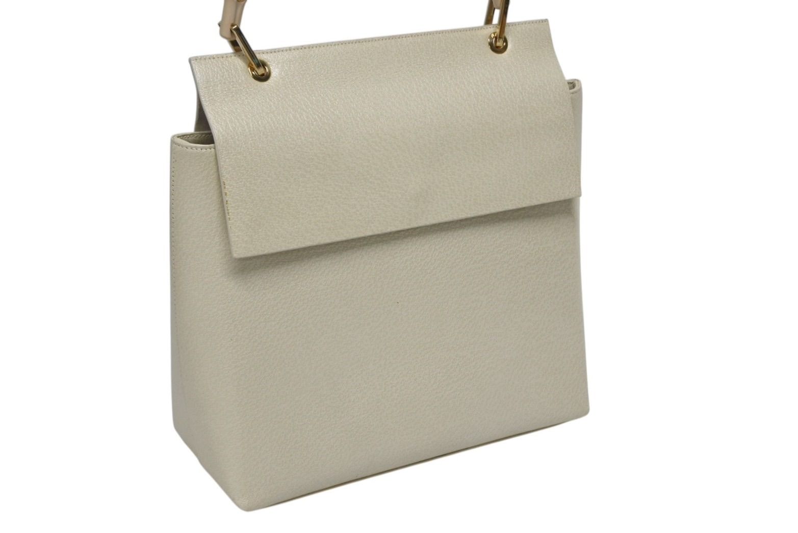 Gucci Bamboo Handbag Wood Handle Ivory Leather Suede Gold — view 3