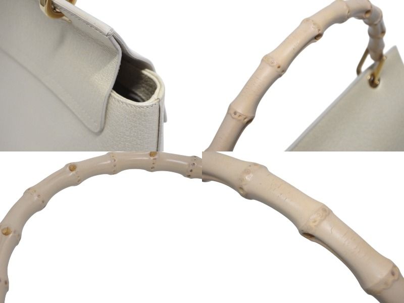 Gucci Bamboo Handbag Wood Handle Ivory Leather Suede Gold — view 6