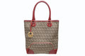 Fendi Zucchino Tote Bag Leather Canvas Beige Red Gold