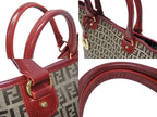 Fendi Zucchino Tote Bag Leather Canvas Beige Red Gold — view 8