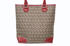 Fendi Zucchino Tote Bag Leather Canvas Beige Red Gold — view 3