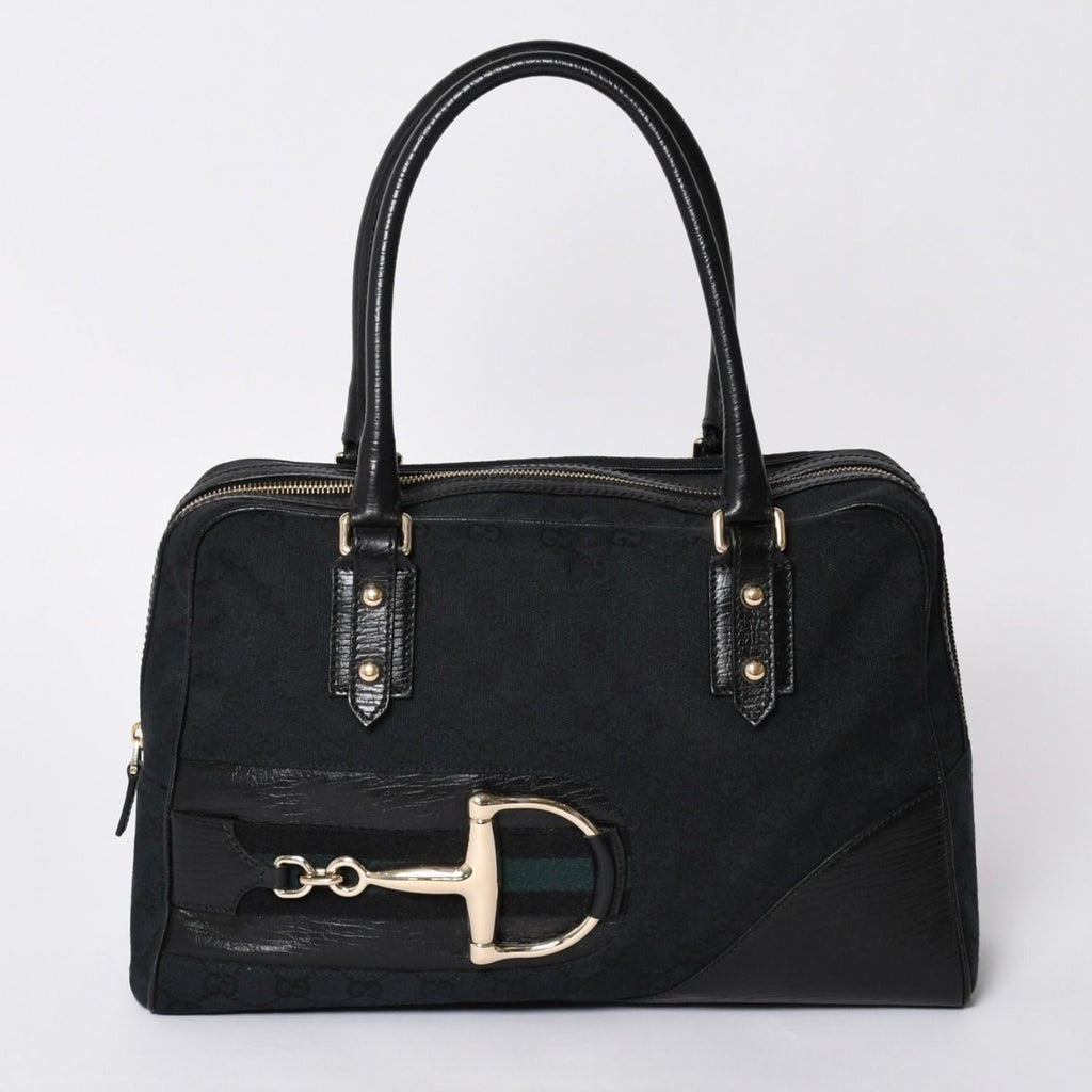 Gucci Sherry Line Horsebit Tote Bag Leather GG Canvas