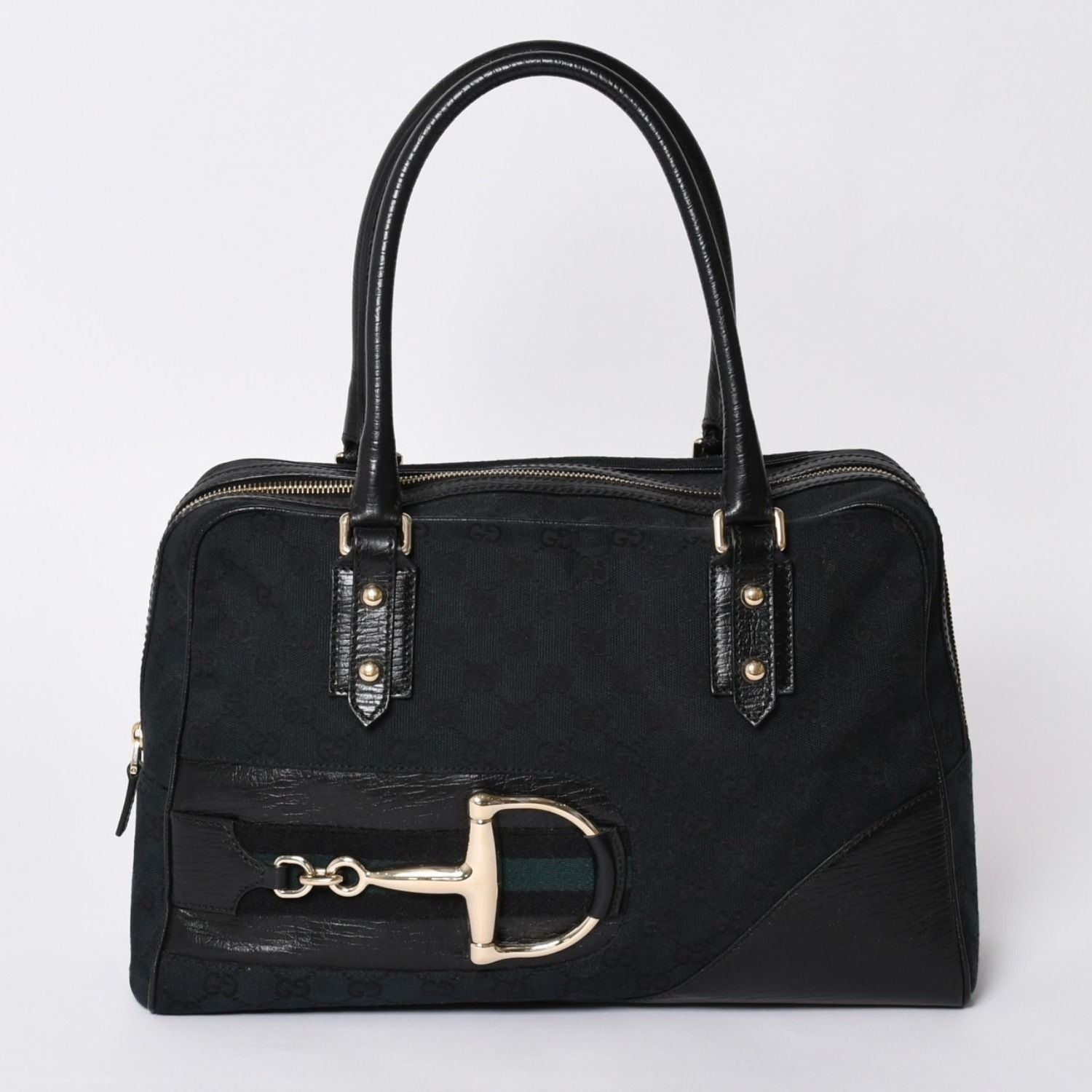 Gucci Sherry Line Horsebit Tote Bag Leather GG Canvas