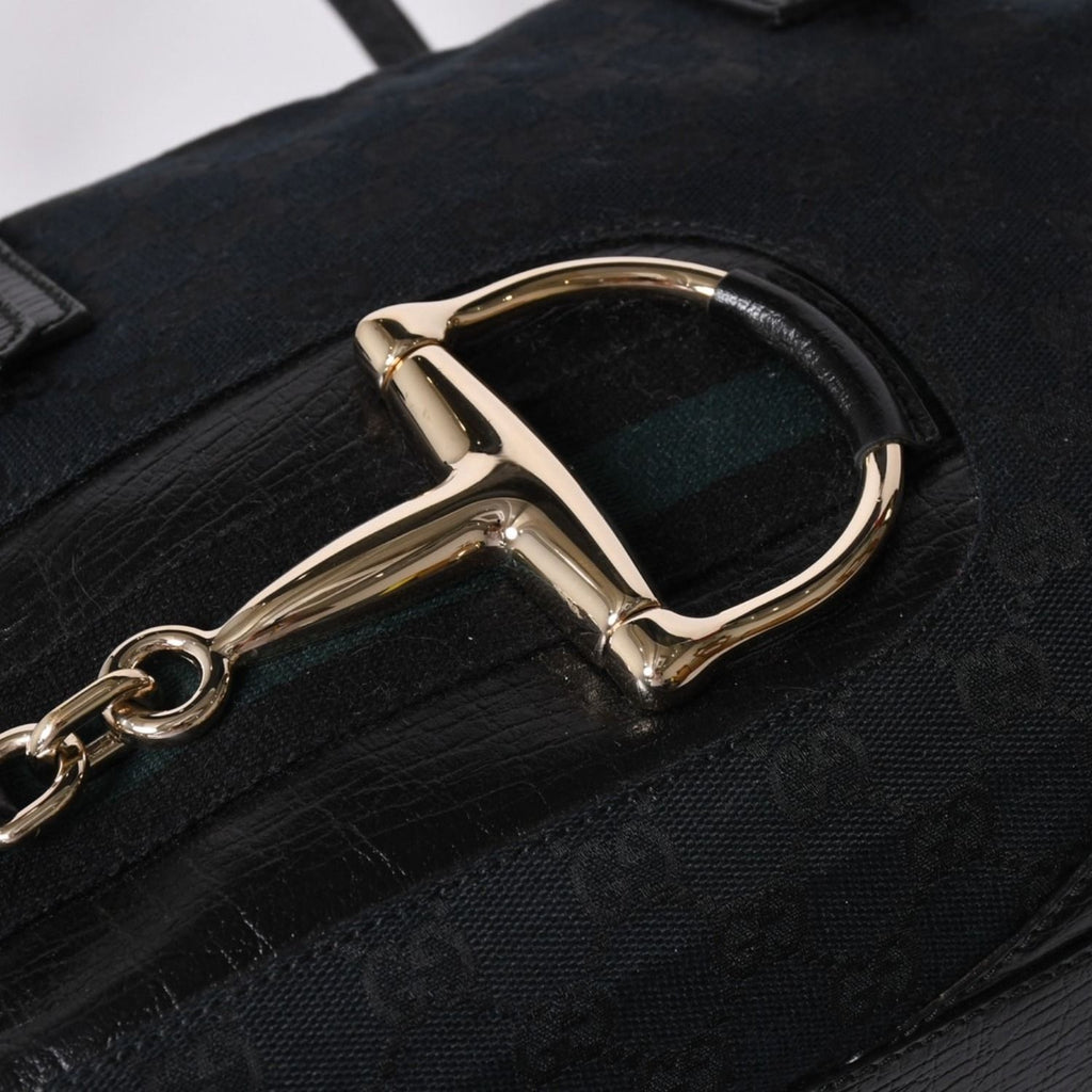 Gucci Sherry Line Horsebit Tote Bag Leather GG Canvas — view 8