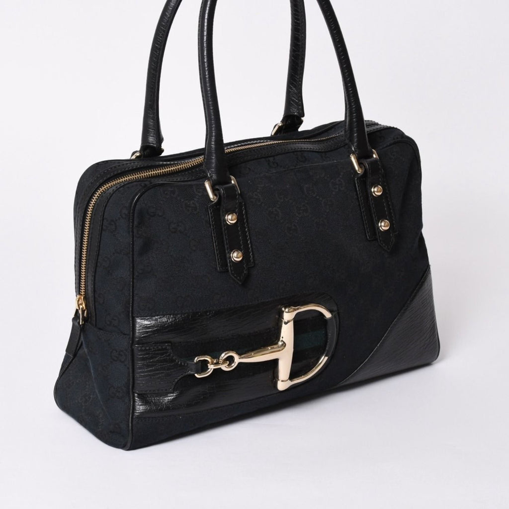Gucci Sherry Line Horsebit Tote Bag Leather GG Canvas — view 3