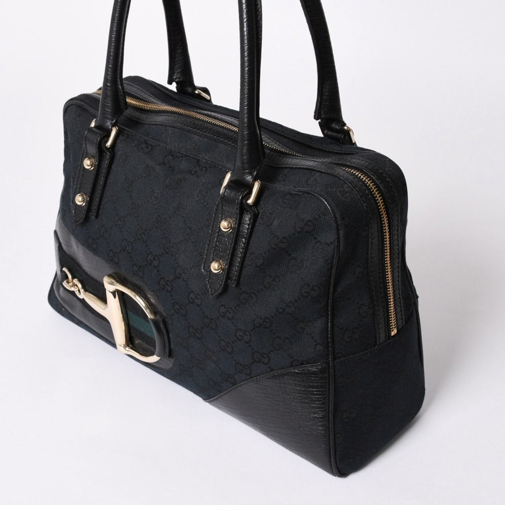Gucci Sherry Line Horsebit Tote Bag Leather GG Canvas — view 4