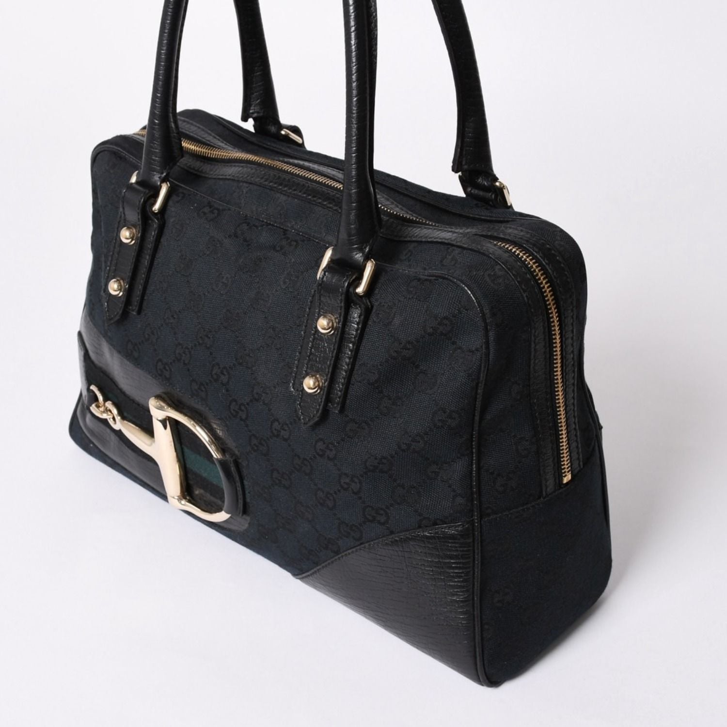 Gucci Sherry Line Horsebit Tote Bag Leather GG Canvas — view 4