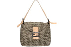 Fendi Zucchino Pattern Mamma Baguette Bag Beige Brown Silver