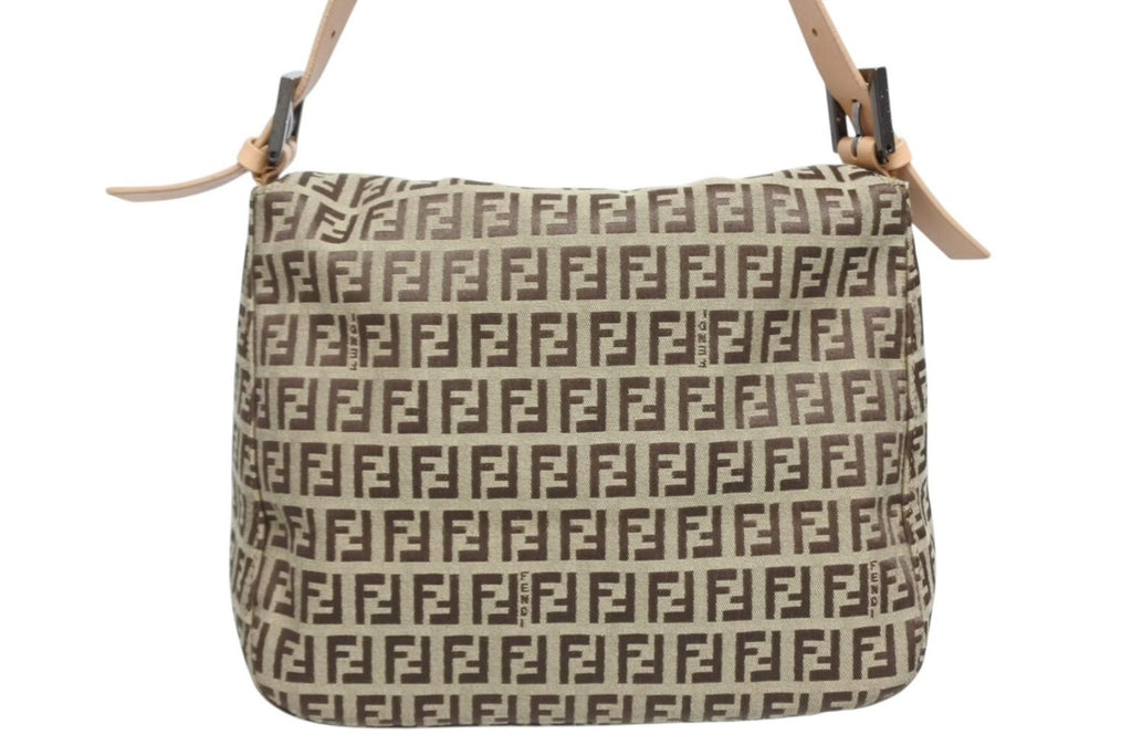 Fendi Zucchino Pattern Mamma Baguette Bag Beige Brown Silver — view 3