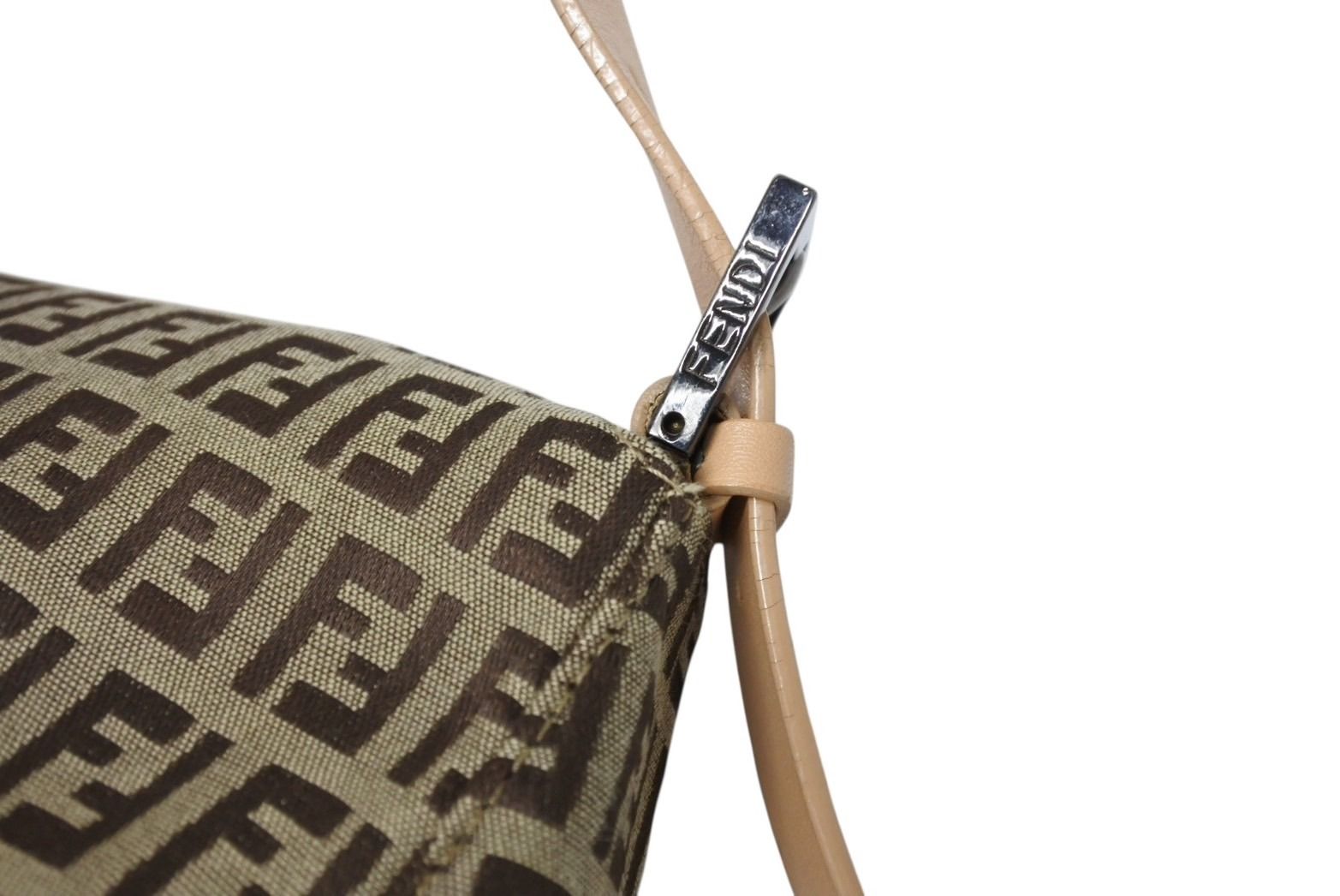 Fendi Zucchino Pattern Mamma Baguette Bag Beige Brown Silver — view 5