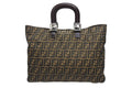 Fendi Tote Bag Zucca Pattern Canvas Leather Brown Silver