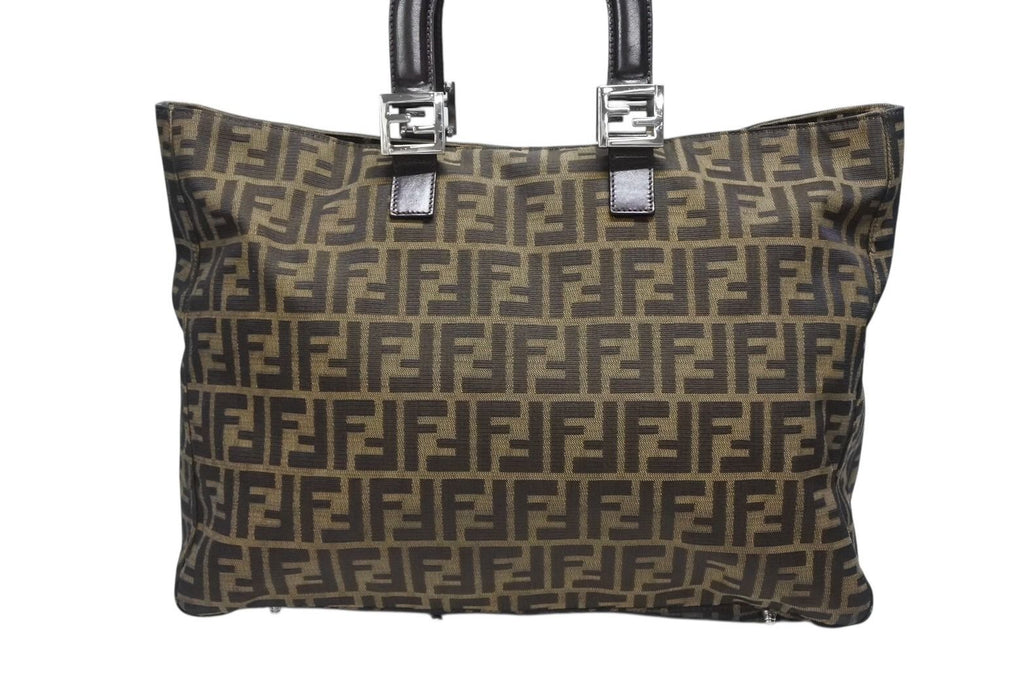 Fendi Tote Bag Zucca Pattern Canvas Leather Brown Silver — view 3