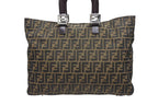 Fendi Tote Bag Zucca Pattern Canvas Leather Brown Silver — view 2